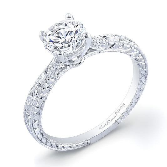 Hand Engraved Solitaire Engagement Ring