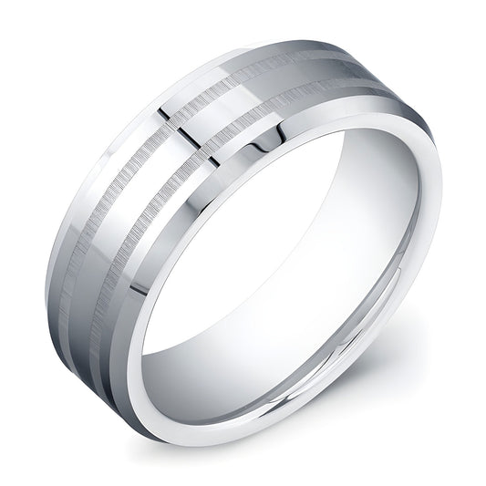 8mm Tungsten Carbide ring with double matte lines