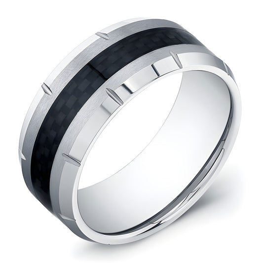 10mm Tungsten Carbide wedding band with black fiber inlay