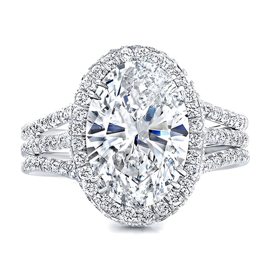 Three Band Oval Cut Halo Engagement Ring